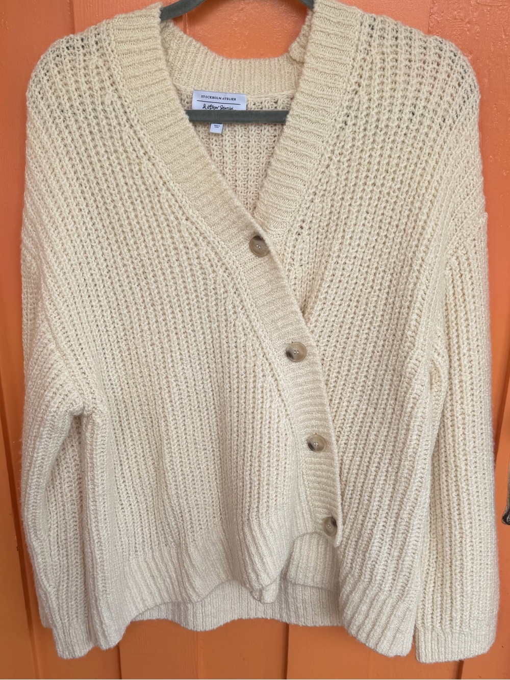 & Other Stories Cream Chunky Ribbed Button Cardigan